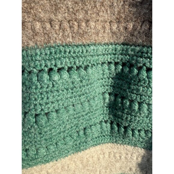 Vintage 70's Small Afghan Wool/acrylic Green Beige Gray 61x46" - Picture 5 of 14